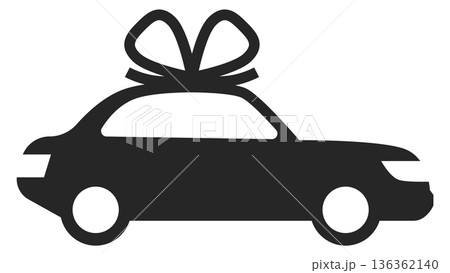 Car with gift ribbon black icon. Auto purchase present Car with gift ribbon black icon. Auto purchase present 136362140