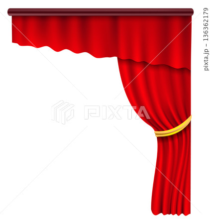 Opera drapery. Red satin curtain realistic textile 136362179