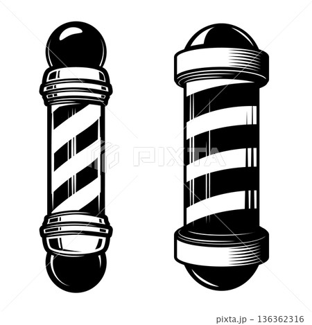 Set of illustrations of barbershop pole. Traditional barbers pole. Design elements for logo, emblem, sign. Vector illustration Set of illustrations of barbershop pole. Traditional barbers pole. Design elements for logo, emblem, sign. Vector illustration 136362316