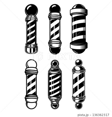 Set of illustrations of barbershop pole. Traditional barbers pole. Design elements for logo, emblem, sign. Vector illustration Set of illustrations of barbershop pole. Traditional barbers pole. Design elements for logo, emblem, sign. Vector illustration 136362317