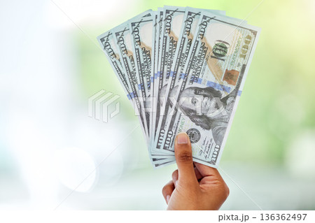 Cash in hand, dollars and money fan with finance, reward and prize with giveaway bonus and financial freedom. Bills, notes and person with wealth, payment and lotto with cashback and mockup space Cash in hand, dollars and money fan with finance, reward and prize with giveaway bonus and financial freedom. Bills, notes and person with wealth, payment and lotto with cashback and mockup space 136362497