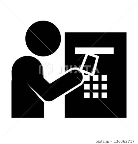 ATM insert card icon pictogram illustration showing customer inserting debit or credit card into bank machine 136362717