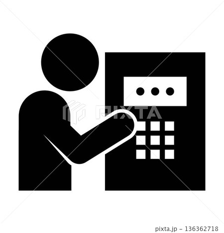 ATM enter PIN icon pictogram illustration showing customer entering password on bank machine keypad. Banking security icon pictogram illustration 136362718