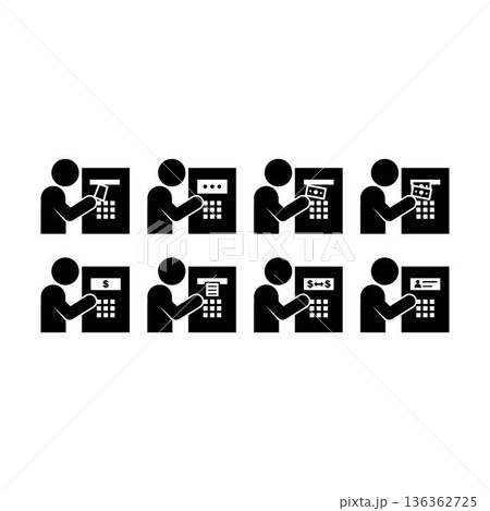 ATM banking transaction icon set pictogram illustration showing customer bank actions 136362725