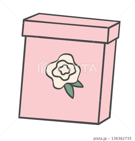 Vector illustration of a pink gift box with flower decoration. Floral packaging concept for flower shop and celebrations, isolated on white background. 136362735
