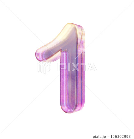 Purple pink iridescent glass font Number 1 ONE 3D Purple pink iridescent glass font Number 1 ONE 3D 136362998
