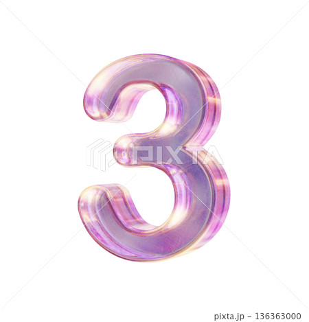Purple pink iridescent glass font Number 3 THREE 3D 136363000