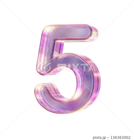 Purple pink iridescent glass font Number 5 FIVE 3D 136363002