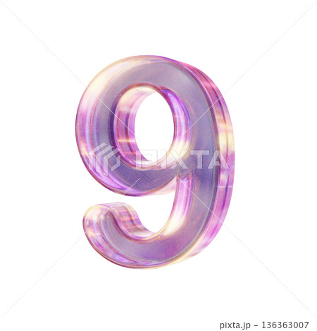 Purple pink iridescent glass font Number 9 NINE 3D Purple pink iridescent glass font Number 9 NINE 3D 136363007