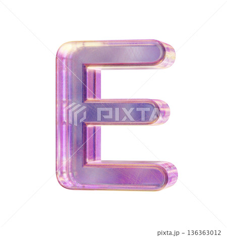 Purple pink iridescent glass font Letter E 3D 136363012