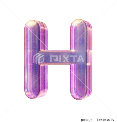 Purple pink iridescent glass font Letter H 3D Purple pink iridescent glass font Letter H 3D 136363015