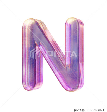 Purple pink iridescent glass font Letter N 3D 136363021