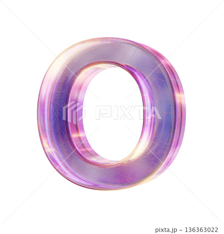 Purple pink iridescent glass font Letter O 3D 136363022