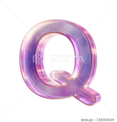 Purple pink iridescent glass font Letter Q 3D 136363024