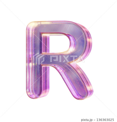 Purple pink iridescent glass font Letter R 3D 136363025
