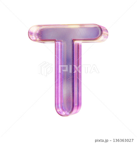 Purple pink iridescent glass font Letter T 3D 136363027