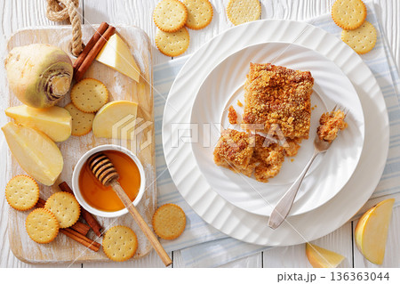 finnish rutabaga bake on a white plate 136363044