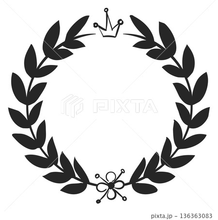 Black leaves round frame. Ornate floral wreath Black leaves round frame. Ornate floral wreath 136363083