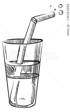 Drink glass and straw hand drawn sketch icon 136363088