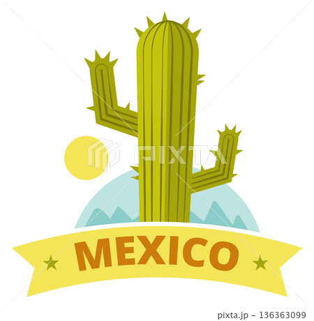 Mexico emblem with cactus. Cartoon design with green desert plant 136363099