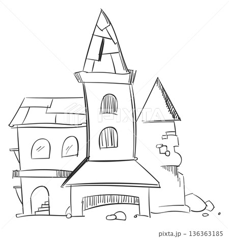 Old city building sketch. Fantasy town architecture 136363185