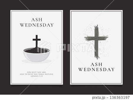 Ash Wednesday christian lent minimalist flyer set vector illustration. 136363197