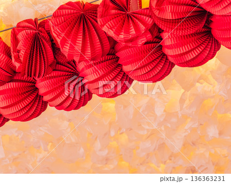 Paper lanterns, farolillos, at the April Fair in Seville, Spain. 136363231