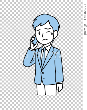 スマホで嫌な内容の電話をするスーツのビジネスパーソンの男性のイラスト素材 スマホで嫌な内容の電話をするスーツのビジネスパーソンの男性のイラスト素材 136363274