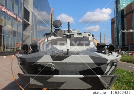 St. Petersburg, Russia, August 01 2025: a tank on a city street on a summer day 136363423