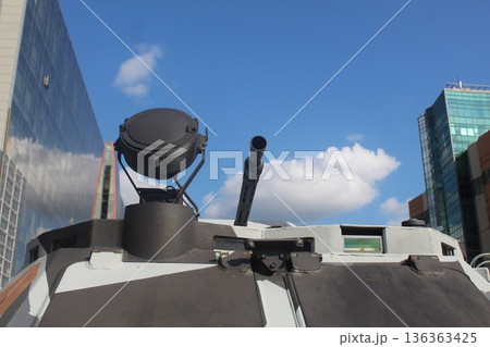 Close-up of the hatch and muzzle of the tank. Army Close-up of the hatch and muzzle of the tank. Army 136363425