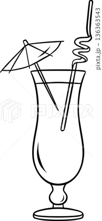 Sketch style cocktail decorated with straw and umbrella icon, simple summer drink doodle. Perfect for cocktail menu, party theme or beverage marketing Sketch style cocktail decorated with straw and umbrella icon, simple summer drink doodle. Perfect for cocktail menu, party theme or beverage marketing 136363543