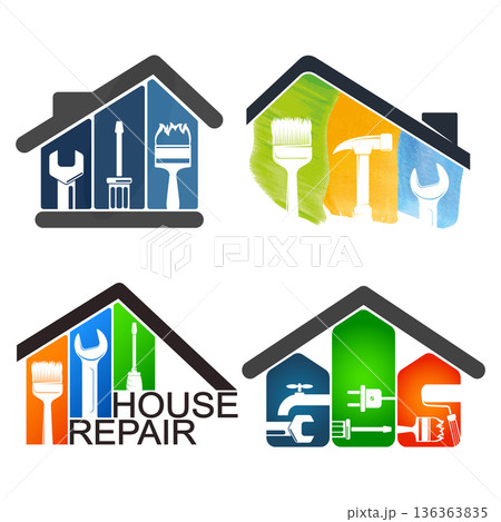 Set of unique symbols for home repair and maintenance Set of unique symbols for home repair and maintenance 136363835