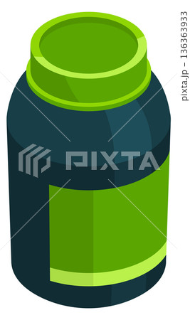Isometric drug jar icon. Cartoon pharmacy bottle Isometric drug jar icon. Cartoon pharmacy bottle 136363933