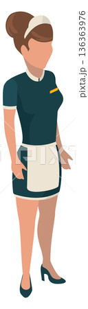 Maid character. Isometric woman in cleaning service uniform 136363976