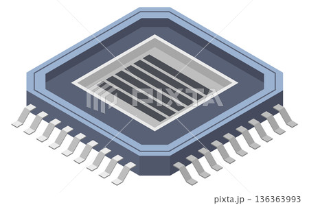 Microprocessor cartoon icon. Device hardware isometric element 136363993