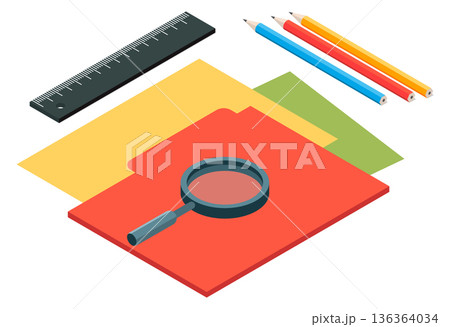Learning isometric icon. Knowledge research color symbol 136364034
