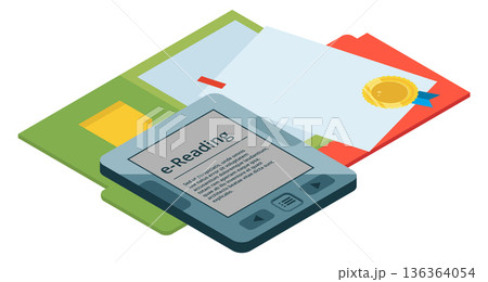E-book icon. Isometric reading symbol. Modern education E-book icon. Isometric reading symbol. Modern education 136364054