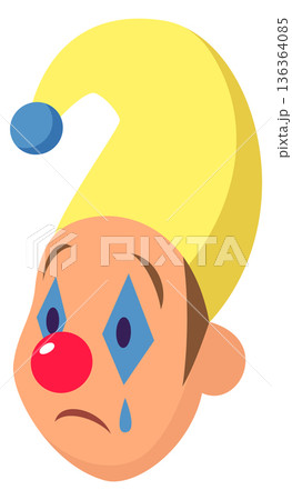 Sad clown head portrait. Cartoon face expression Sad clown head portrait. Cartoon face expression 136364085