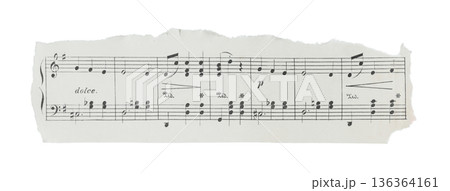 Torn fragment of musical sheet with notes isolated on transparent background. Vintage music paper detail suitable for design, collage, education, and creative layouts Torn fragment of musical sheet with notes isolated on transparent background. Vintage music paper detail suitable for design, collage, education, and creative layouts 136364161