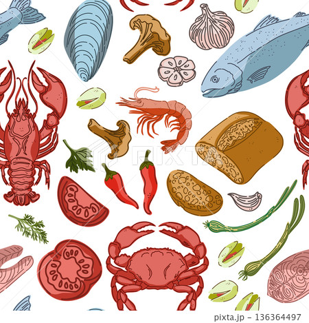 seamless pattern with seafood seamless pattern with seafood 136364497