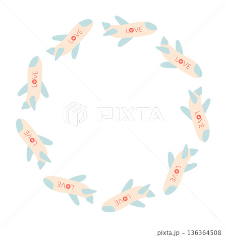 Love wreath with airplane in pastel colors. Love wreath with airplane in pastel colors. 136364508