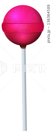 Pink lollipop. Round sweet candy on plastic stick 136364589