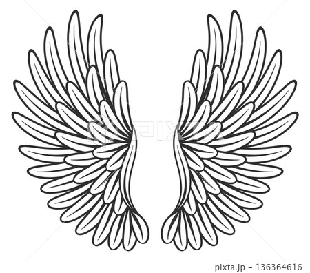 Decorative wings drawing. Stylized tribal emblem tattoo 136364616