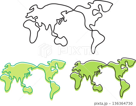 世界地図ひとふで 136364730