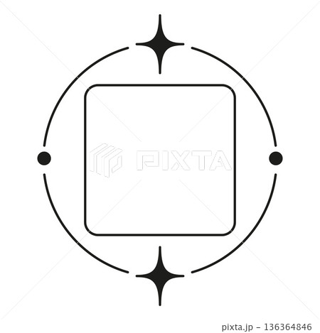Scan round frame QR code placeholder in Y2K aesthetic style, black line circle border with sparkle stars vector sticker Scan round frame QR code placeholder in Y2K aesthetic style, black line circle border with sparkle stars vector sticker 136364846