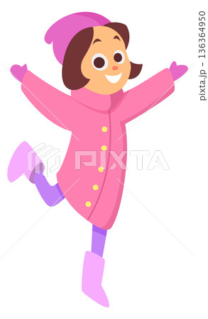 Happy girl in cold season clothes. Active kid outdoor Happy girl in cold season clothes. Active kid outdoor 136364950
