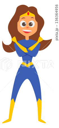 Female superhero character. Cartoon woman in party costume 136364956