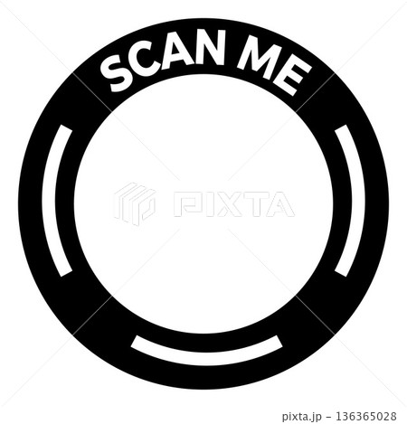 Scan Me QR code placeholder black round frame, vector app sticker template for mobile scanner and contactless payment 136365028