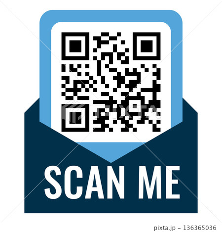 Scan Me QR code placeholder blue frame envelope shape, vector viewfinder sticker for mobile scanner, payment, identity 136365036