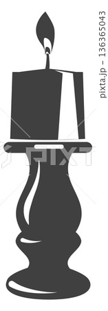 Candlestick with burning candle black silhouette. Vintage decoration Candlestick with burning candle black silhouette. Vintage decoration 136365043